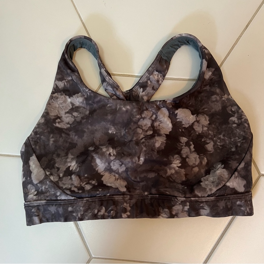 Athleta Medium Sports Bra Floral Flower Black Gray